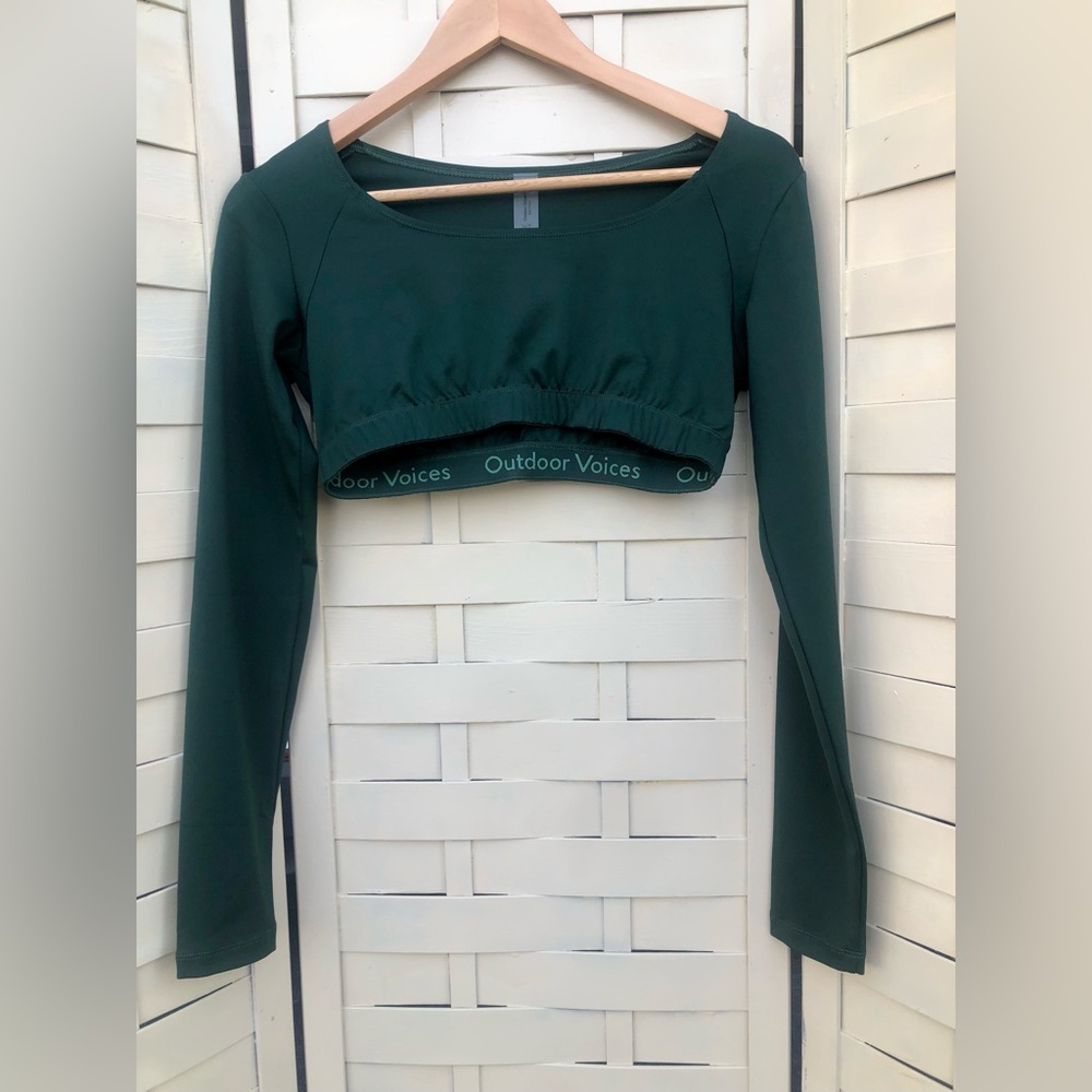 Outdoor Voices Sculpt Green Long Sleeve Crop Top
